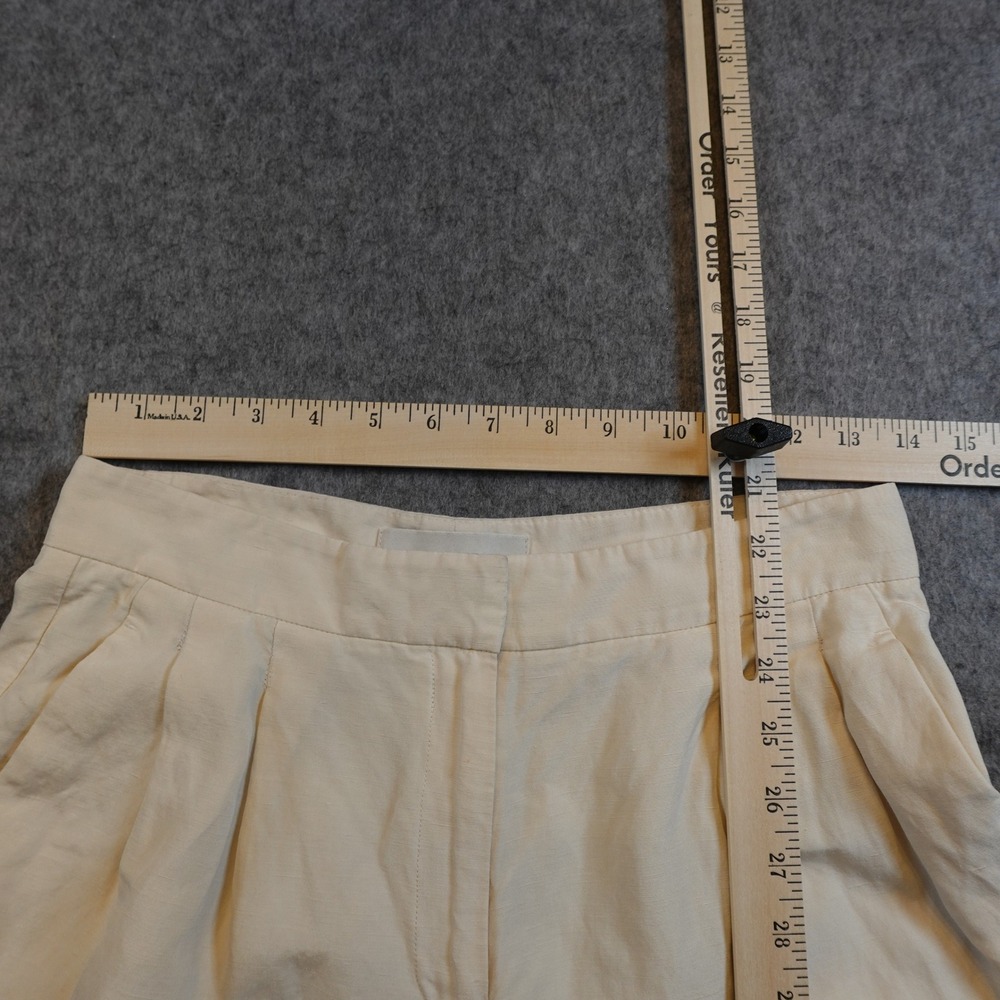 Lafayette 148 Pant Womens 2 Cream Silk Linen Pleated High Rise Straight Leg - Picture 6 of 11